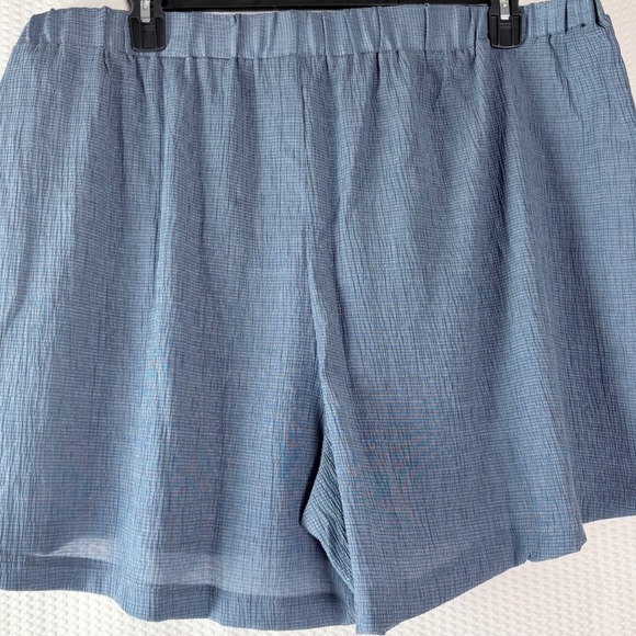 Womens 5XL Blue Crinkle Textured Button Down Shirt Shorts Set Relaxed Vacation - Picture 9 of 10